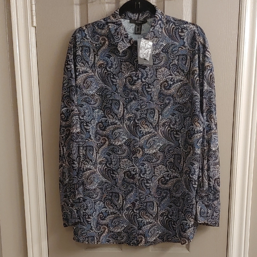 NWT Forever 21 Blue & Gold Lightweight Paisley Blouse Size Medium